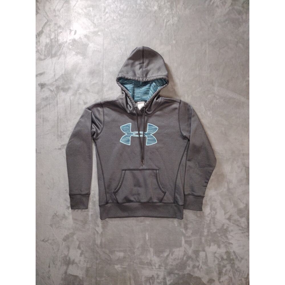 Under Armour Strom Hoodie Women’s Small Gray Blue Logo Pouch Active Gym Workout